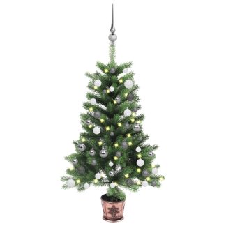 Kunstigt Juletræ Med Led-Lys Og Kuglesæt 90 Cm Grøn