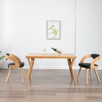 Spisebordsstol 2 stk. bøjet træ og kunstlæder sort