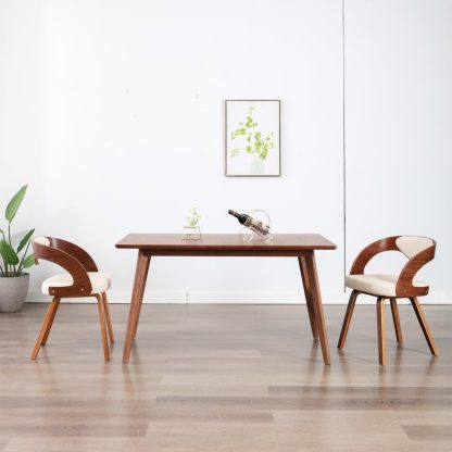 Spisebordsstole 2 stk. bøjet træ og kunstlæder cremefarvet