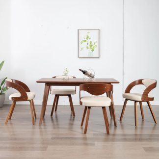 Spisebordsstole 4 stk. bøjet træ og kunstlæder cremefarvet