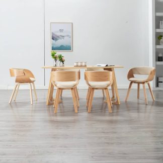 Spisebordsstole 6 stk. bøjet træ og kunstlæder cremefarvet