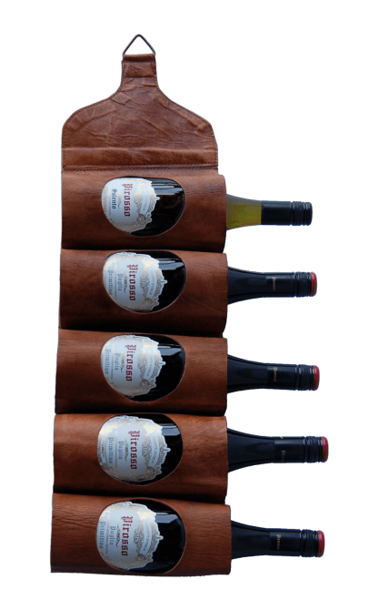 TRADEMARK LIVING vin- eller magasinholder - ægte brunt læder, m. 5 huller
