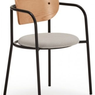 2 x Eclipse spisebordsstole med armlæn i metal og mdf finér H78 cm - Sort/Eg