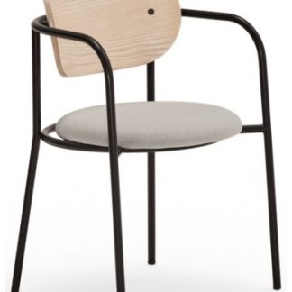 2 x Eclipse spisebordsstole med armlæn i metal og mdf finér H78 cm - Sort/Lys natur