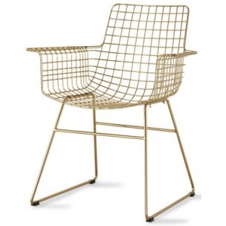 2 x Spisebordsstole med armlæn i metal H86 cm - Messing