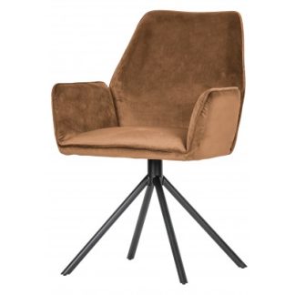 2 x Spisebordsstole med armlæn i velour H88 cm - Karamel