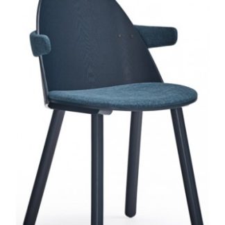2 x Uma spisebordsstole med armlæn i askfinér og polyester H81 cm - Navyblå