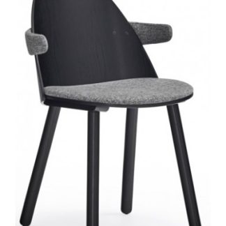 2 x Uma spisebordsstole med armlæn i askfinér og polyester H81 cm - Sort/Grå