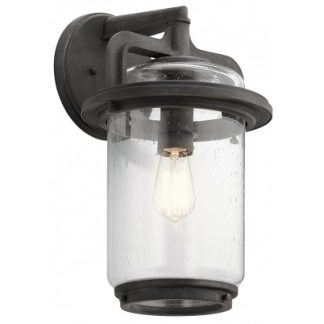 Andover Væglampe i stål og glas H43,7 cm 1 x E27 - Aldret zink/Klar med dråbeeffekt