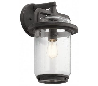 Andover Væglampe i stål og glas H43,7 cm 1 x E27 - Aldret zink/Klar med dråbeeffekt