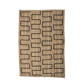 BLOOMINGVILLE Dell gulvtæppe, rektangulært - flettet natur jute m. sorte detaljer (180x120)