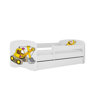 Babydreams juniorseng med gravemaskine, m. madras, sengehest og skuffe - hvid laminat (140x70)
