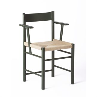 Brdr. Krüger F-Spisebordsstol Med Armlæn Asketræ Mørkegrønlakeret