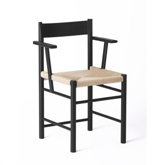 Brdr. Krüger F-Spisebordsstol Med Armlæn Asketræ Sortlakeret