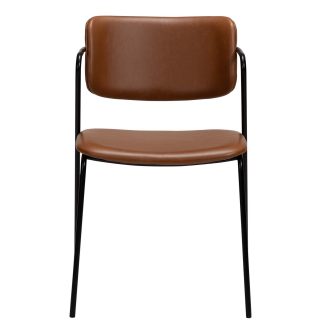 DAN-FORM Zed spisebordsstol, m. armlæn - vintage lysebrun kunstlæder og sort metal