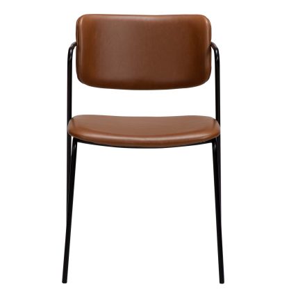 DAN-FORM Zed spisebordsstol, m. armlæn - vintage lysebrun kunstlæder og sort metal