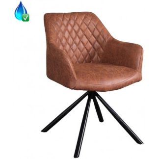 Dex rotérbar spisebordsstol i øko-læder H80 cm - Sort/Vintage cognac