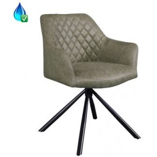 Dex rotérbar spisebordsstol i øko-læder H80 cm - Sort/Vintage olivengrøn