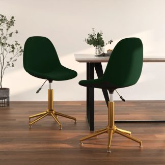 Drejelige spisebordsstole 2 stk. fløjl mørkegrøn