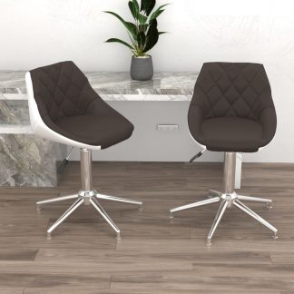 Drejelige spisebordsstole 2 stk. kunstlæder brun og hvid