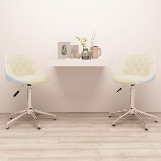 Drejelige spisebordsstole 2 stk. kunstlæder cremefarvet og hvid