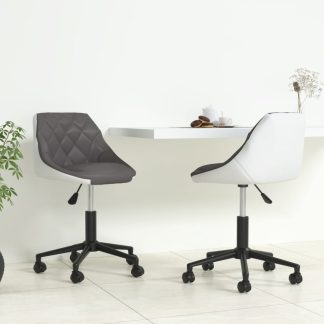 Drejelige spisebordsstole 2 stk. kunstlæder grå og hvid
