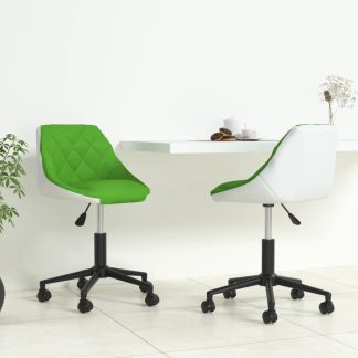 Drejelige spisebordsstole 2 stk. kunstlæder grøn og hvid