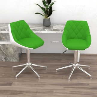 Drejelige spisebordsstole 2 stk. kunstlæder grøn og hvid