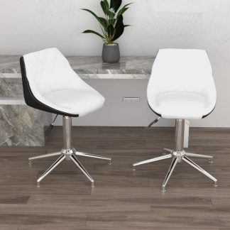 Drejelige spisebordsstole 2 stk. kunstlæder hvid og sort