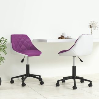 Drejelige spisebordsstole 2 stk. kunstlæder lilla og hvid
