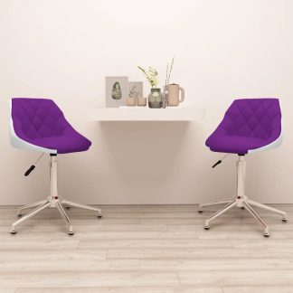 Drejelige spisebordsstole 2 stk. kunstlæder lilla og hvid
