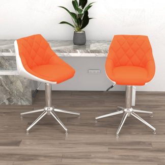 Drejelige spisebordsstole 2 stk. kunstlæder orange og hvid