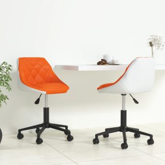 Drejelige spisebordsstole 2 stk. kunstlæder orange og hvid