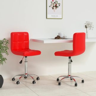 Drejelige spisebordsstole 2 stk. kunstlæder rød