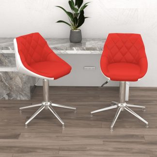 Drejelige spisebordsstole 2 stk. kunstlæder rød og hvid