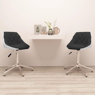 Drejelige spisebordsstole 2 stk. kunstlæder sort og hvid