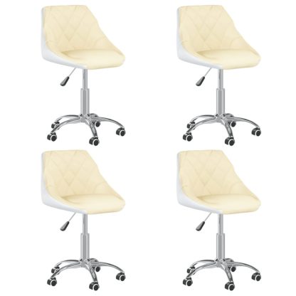Drejelige spisebordsstole 4 stk. kunstlæder cremefarvet og hvid