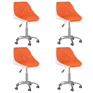Drejelige spisebordsstole 4 stk. kunstlæder orange og hvid