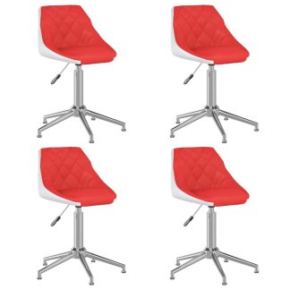 Drejelige spisebordsstole 4 stk. kunstlæder rød og hvid
