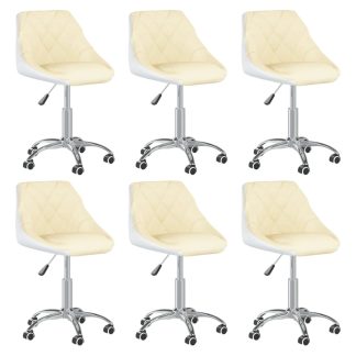 Drejelige spisebordsstole 6 stk. kunstlæder cremefarvet og hvid