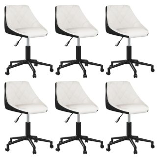 Drejelige spisebordsstole 6 stk. kunstlæder hvid og sort
