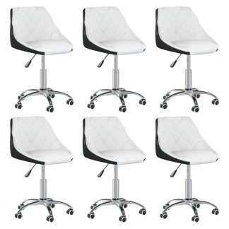 Drejelige spisebordsstole 6 stk. kunstlæder hvid og sort