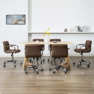 Drejelige spisebordsstole 6 stk. stof brun