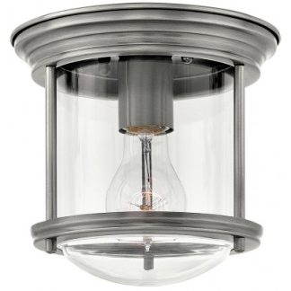 Hadrian Mini Badeværelseslampe i stål og glas Ø19,6 cm 1 x E27 - Antik nikkel/Klar