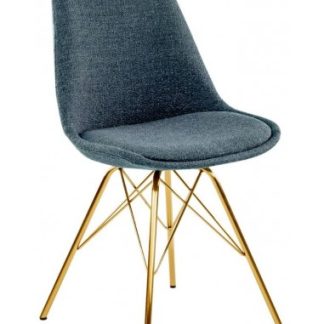 Jens spisebordsstol i metal og polyester H87 cm - Guld/Blå