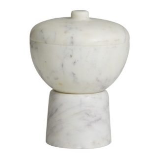 KALI krukke på fod med låg - Hvid marmor - H12,4 cm fra Nordal