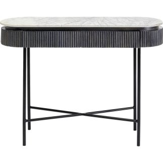 KARE DESIGN oval Glenn konsolbord, m. 2 skuffer - marmor, mangotræ og stål (100x32)