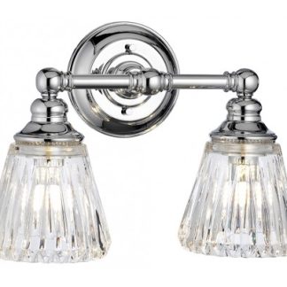 Keynes Badeværelseslampe i stål og glas B35,2 cm 2 x G9 LED - Poleret krom/Klar rillet