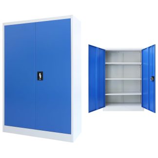 Kontorskab i metal 90 x 40 x 140 cm grå og blå