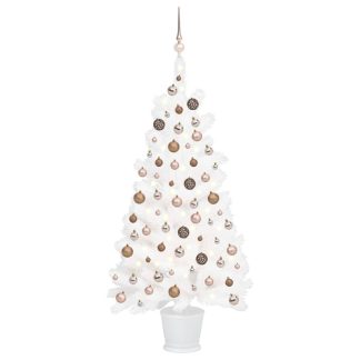 Kunstigt Juletræ Med Led-Lys Og Kuglesæt 90 Cm Hvid